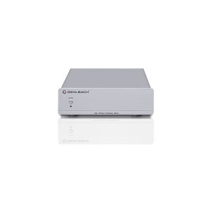 Oehlbach XXL Phono PreAmp Ultra, silver aluminum chassis with front power button and LED