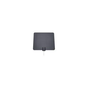 Dark gray square wireless charging pad with an attached bottom-center power cord.