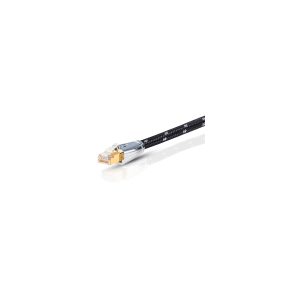Braided gold-plated RJ45 Ethernet cable with metal shielding and black braided sheath.