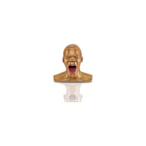 Sculpted bust of a shouting man with short textured hair and brown skin.