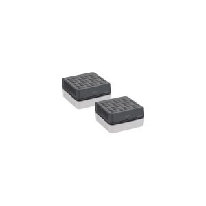 Pair of wireless HDMI transmitter and receiver units with diamond-pattern tops and dark gray housings.