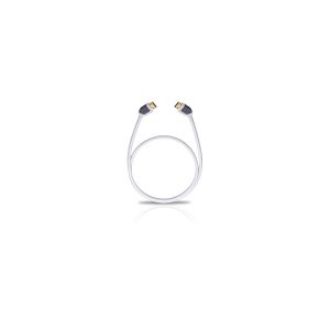 White HDMI cable with gold-plated connectors and black-gray ends, coiled into a circle.
