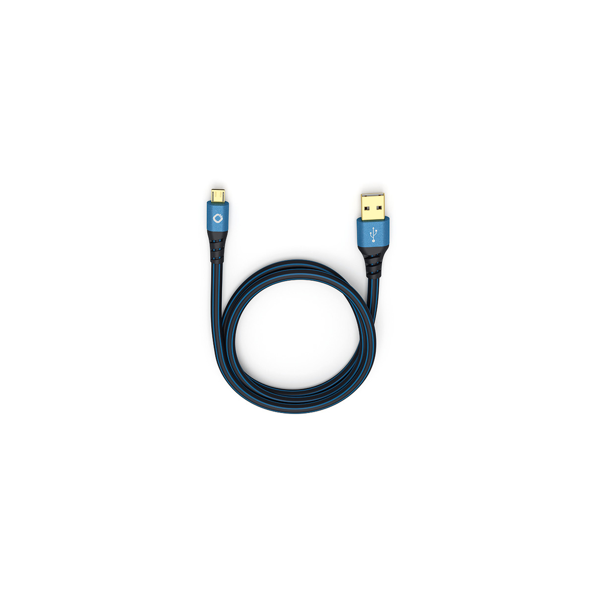 Oehlbach Ob-9332 Blue and black braided usb-a to micro-usb charging cable.