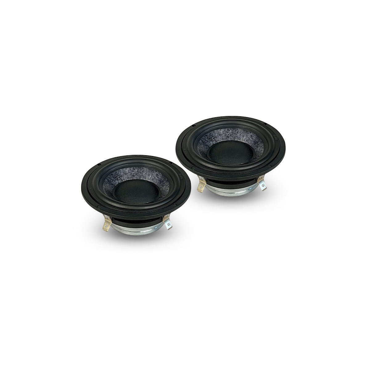 Ati Audio 6.3Xtele Pair of black car audio woofers with foam surrounds and metal mounting brackets.