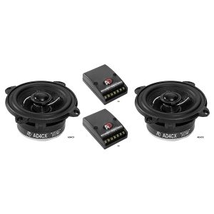 Pair of AD4CX 4-inch car speakers with two compact crossover boxes.