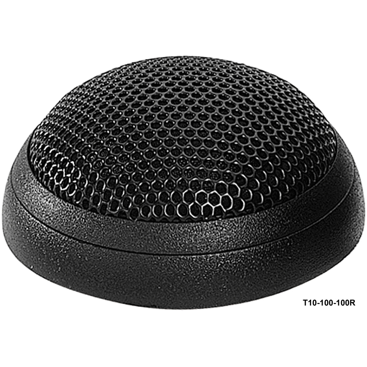 Audio Development 5-Kit Round black microphone grille with hexagonal honeycomb mesh, model t10-100-100r.