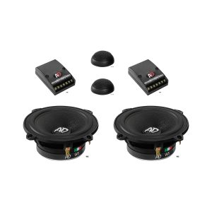 Pair of AD W5 5-inch component car speakers with two crossovers and two dome tweeters.
