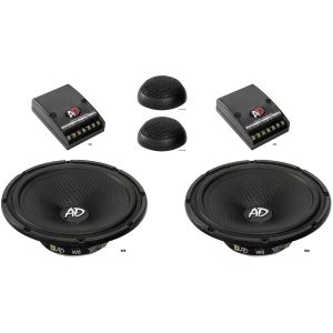 AD W6 6.5-inch car speakers with two dome tweeters and two crossovers.
