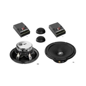 AD car audio two-way kit with two W60 6.0-inch woofers, two dome tweeters, and two crossovers.