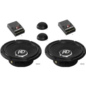 Pair of AD W600 Neo car speakers with two crossovers and two dome tweeters.