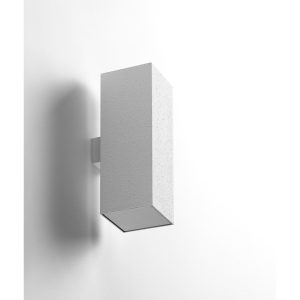 Rectangular wall-mounted light fixture with textured white finish and downward-facing metal shade.
