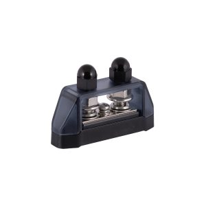 Dual ball detent plungers with spring-loaded pins in a blue housing.