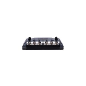 PowerConnect eight-port terminal block with clear cover and metal screw terminals arranged in a row on a black base.