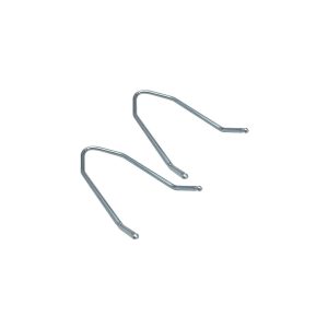 Pair of silver metal U-shaped wire clips with ball-ended tips.