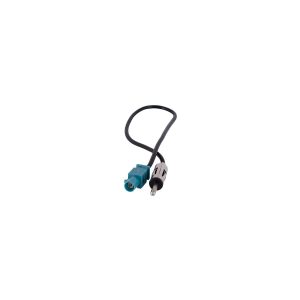 Short black cable with teal circular connector on one end and metal barrel plug on the other.