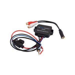Auto-Connect BTRA Bluetooth Audio Receiver with RCA connectors and wiring harness.