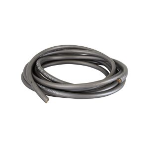 Coiled gray OFC power wire with exposed copper conductors at both ends.