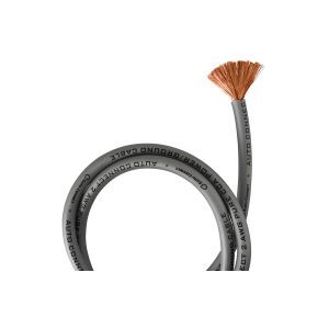 Auto Connect grounding cable with gray jacket and exposed copper stranded end, coiled.