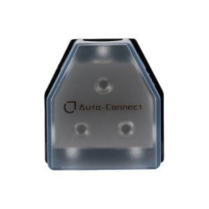Auto-Connect device with a metallic front, blue border, and three recessed circular indentations.