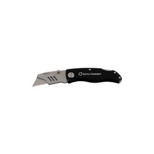 Auto-Connect retractable utility knife with black ergonomic handle and exposed silver blade.