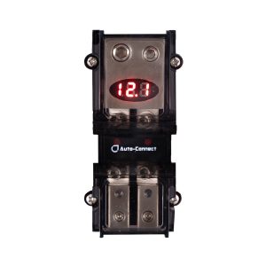 Auto-Connect digital timer relay with red LED readout displaying 12.1 and screw-terminal block.