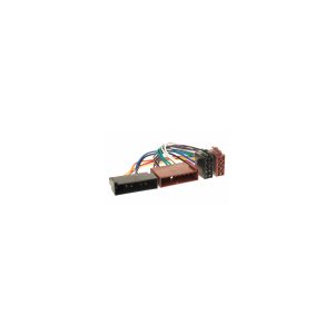 Multi-pin electrical wiring harness with assorted plastic connectors (black, red, and brown) and multicolored wires.