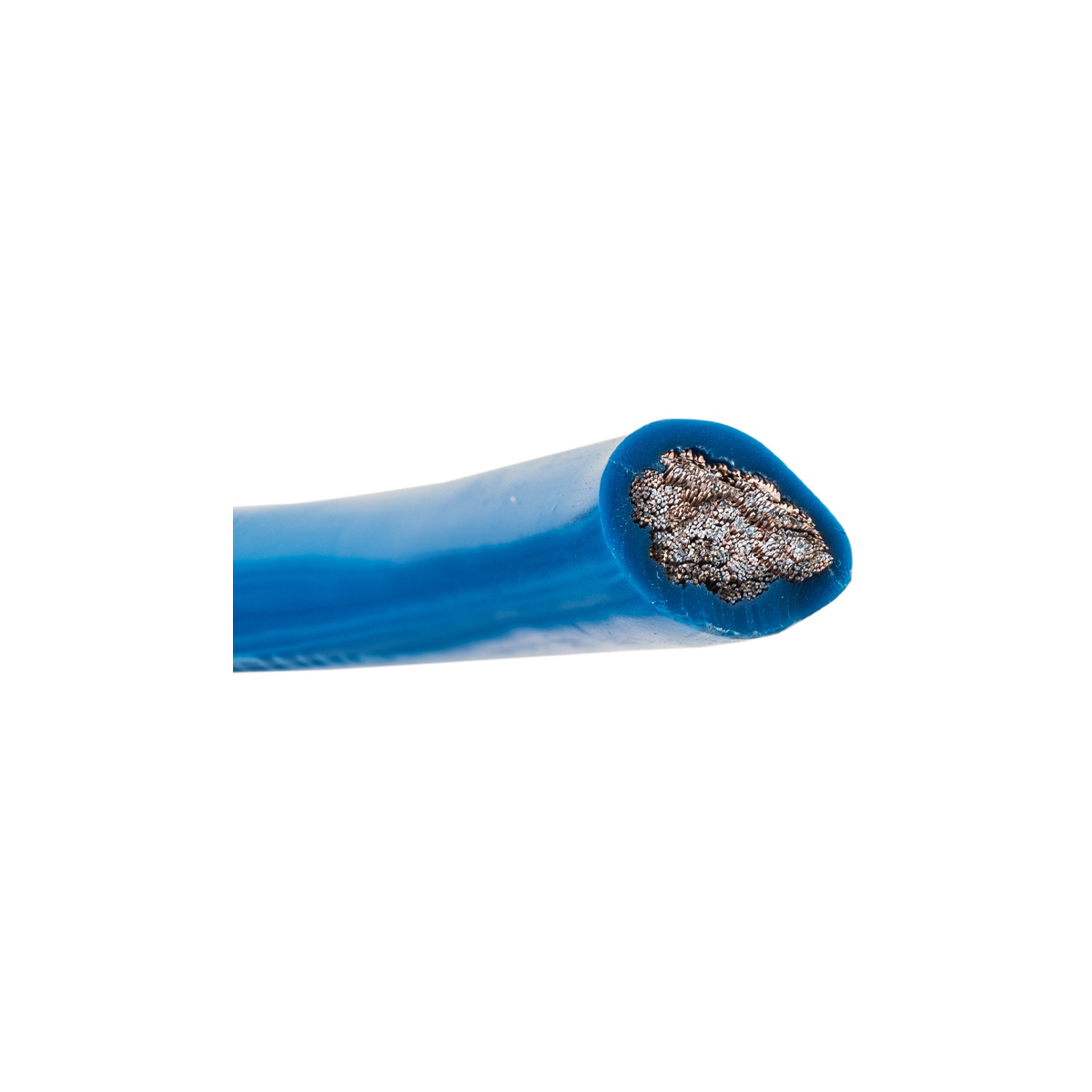 Auto-Connect Pk352Cca Blue insulated electrical wire with cut end exposing copper strands.