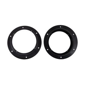 Two black metal circular mounting flanges with evenly spaced screw holes along the edge.