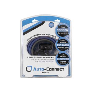 Auto-Connect WK204CCA 4 AWG 20mm² wiring kit with blue RCA cable and included 80-amp fuse.