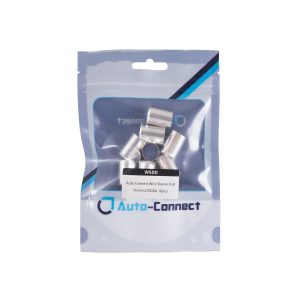 Auto-Connect WS00 wire sleeve ends, ten metal crimp sleeves in blue and white packaging.