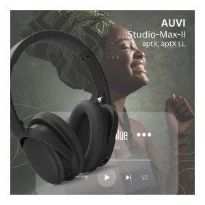 AUVI Studio-Max-II over-ear wireless headphones, black with plush ear cushions; supports aptX and aptX LL.