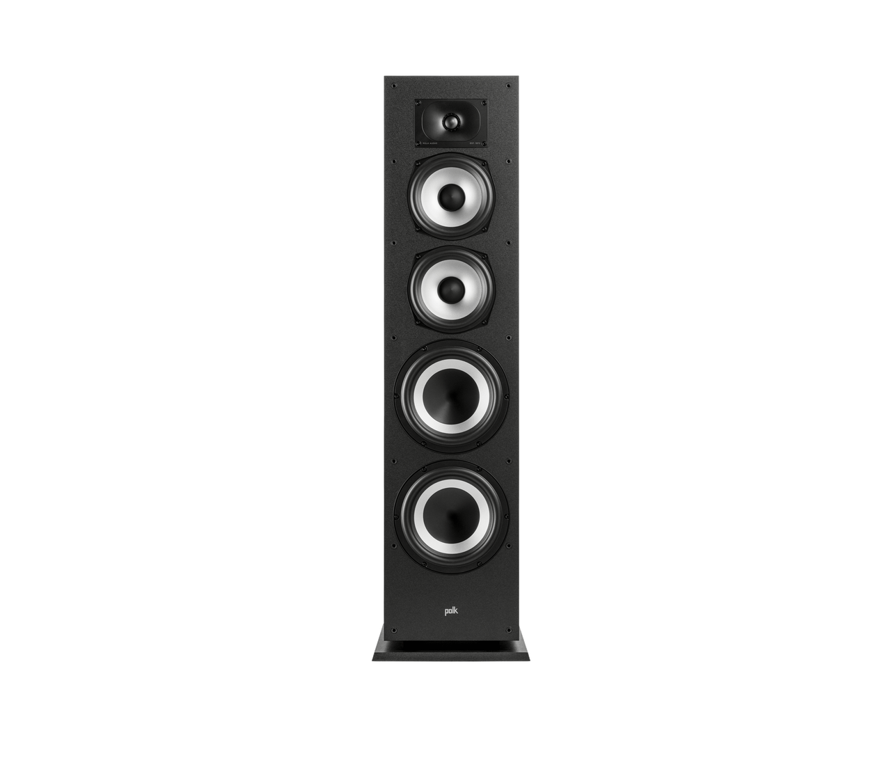 Polk Monitor Xt70 Polk floorstanding speaker with multiple drivers and a top tweeter in a dark cabinet.