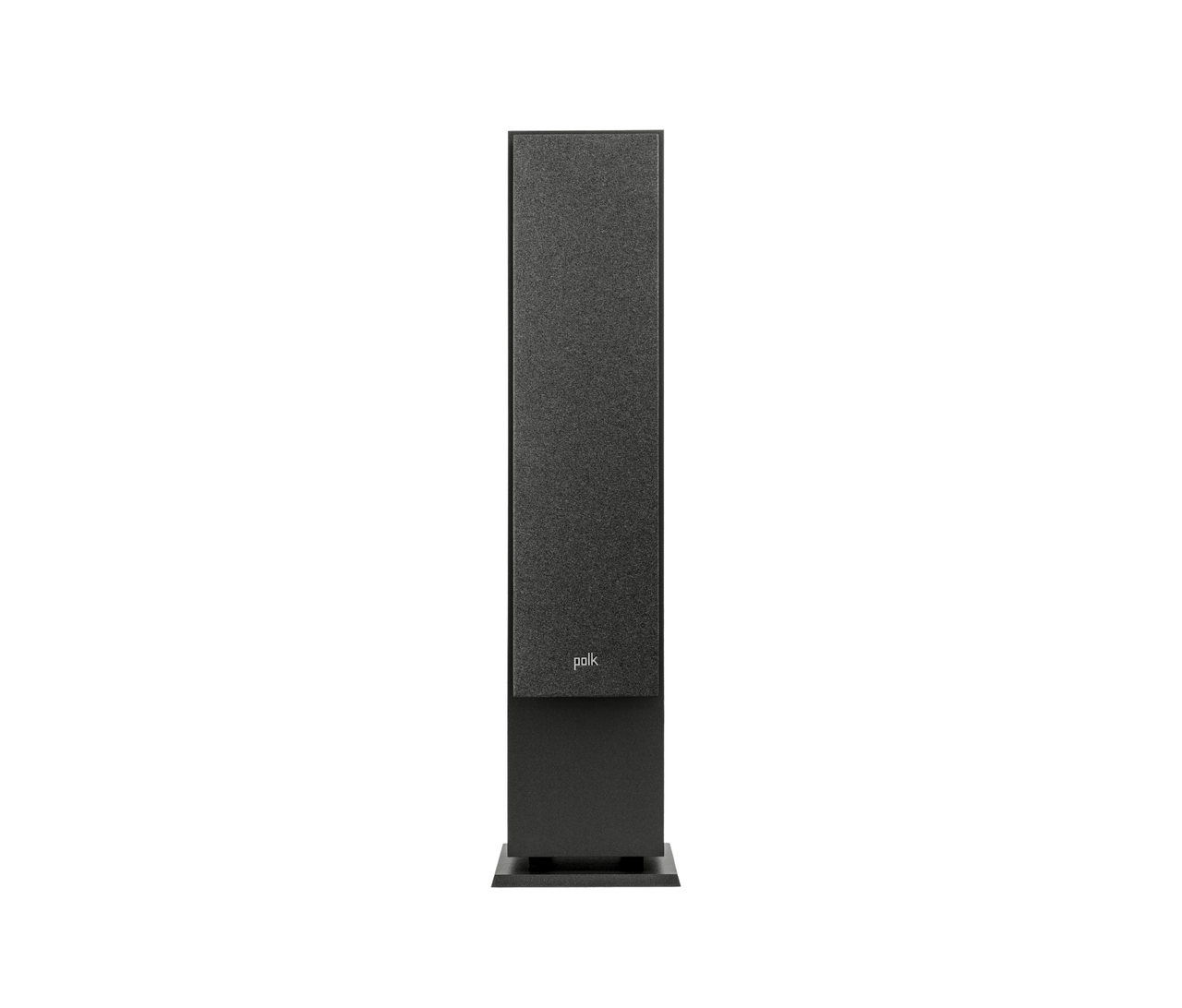 Polk Monitor Xt60 Polk floor-standing speaker with a tall black fabric grille and slim rectangular cabinet on a base