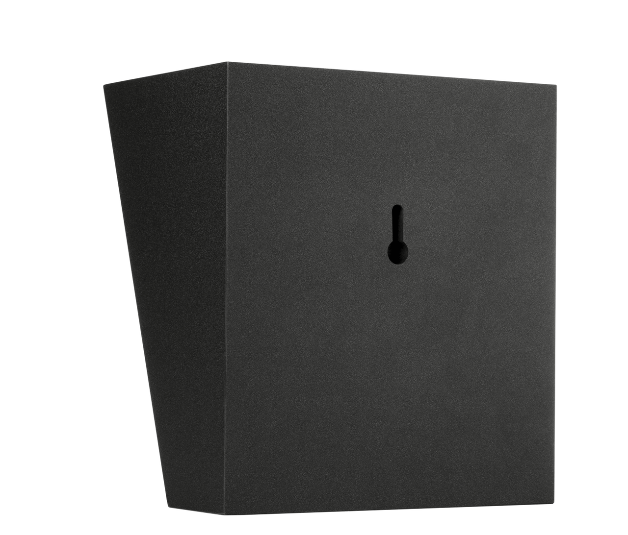 Polk Monitor Xt90 Black metal wall safe with vertical keyhole on the front panel.