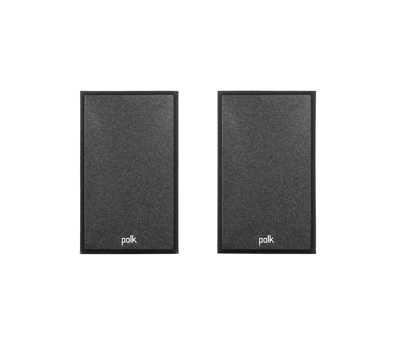Polk Monitor Xt15 Pair of polk audio bookshelf speakers with black fabric grilles.