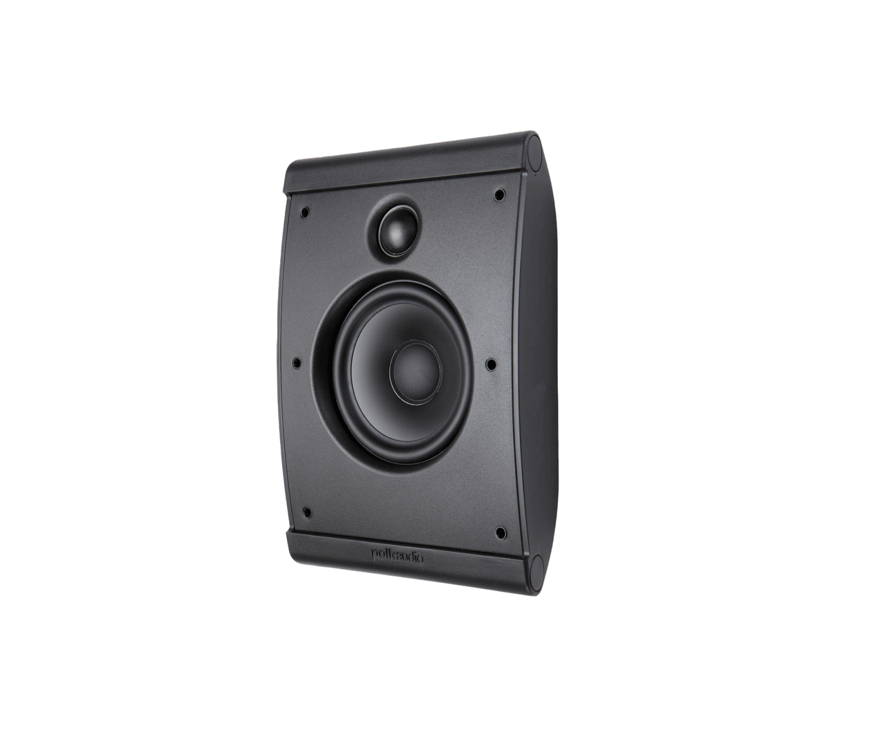 Polk Owm3 Polk audio bookshelf speaker with visible 1-inch tweeter and larger woofer in black cabinet