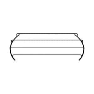 Black metal wire jewelry display stand with three horizontal hoops for bracelets or necklaces.