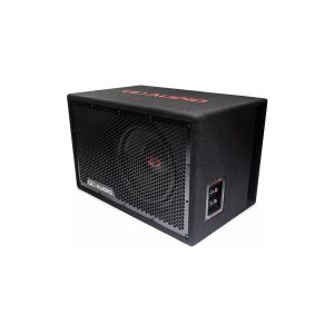 GD Audio speaker cabinet with black textured finish, front mesh grille, and side input terminals.