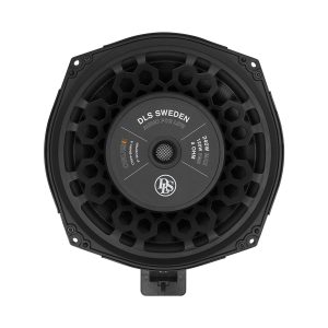 DLS Sweden car audio woofer with hexagonal honeycomb grille, 240W max, 4-ohm impedance.