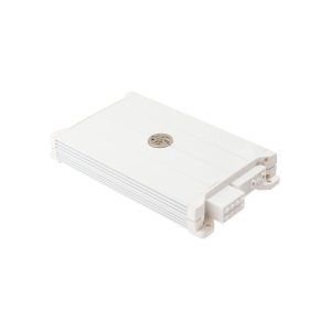A white rectangular electronic control module with a multi-pin connector and mounting lugs.