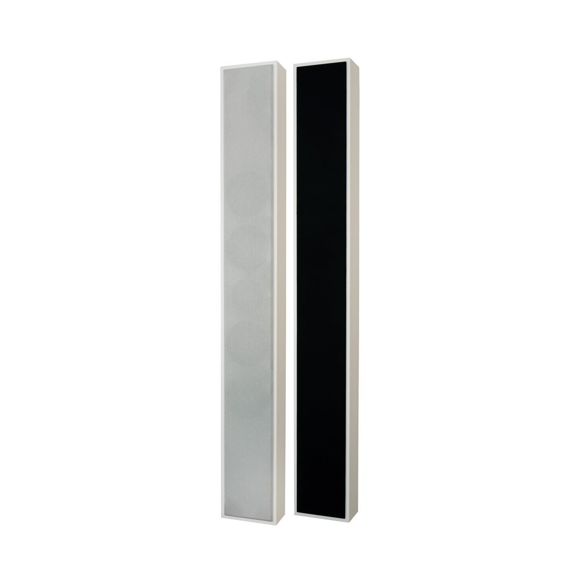 Dls Audio Fb-Sxl Two slim vertical fabric-covered acoustic panels with white frames, one gray and one black front.