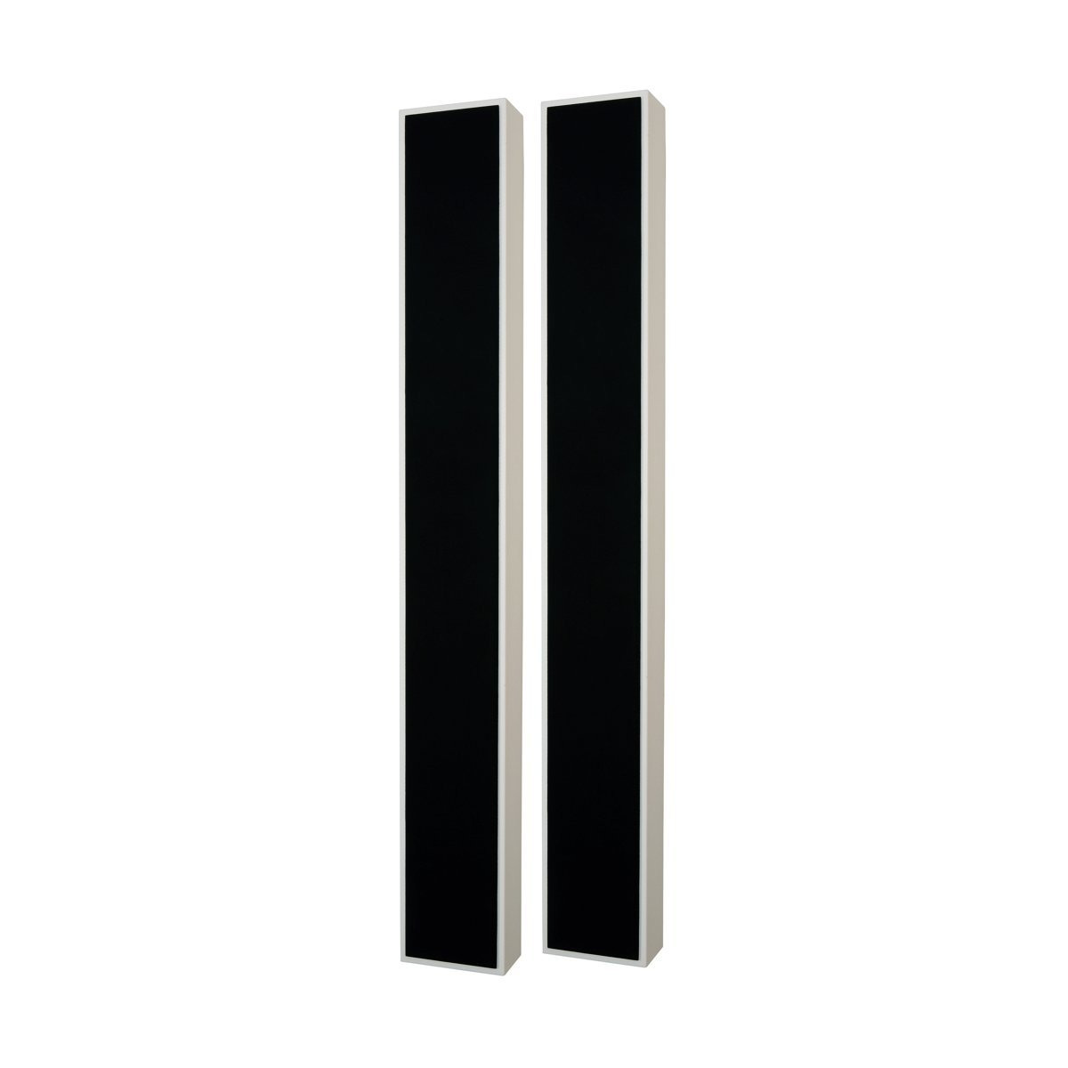 Dls Audio Fb-Sxl Pair of tall slim floor-standing speakers with black front panels and light beige frames.