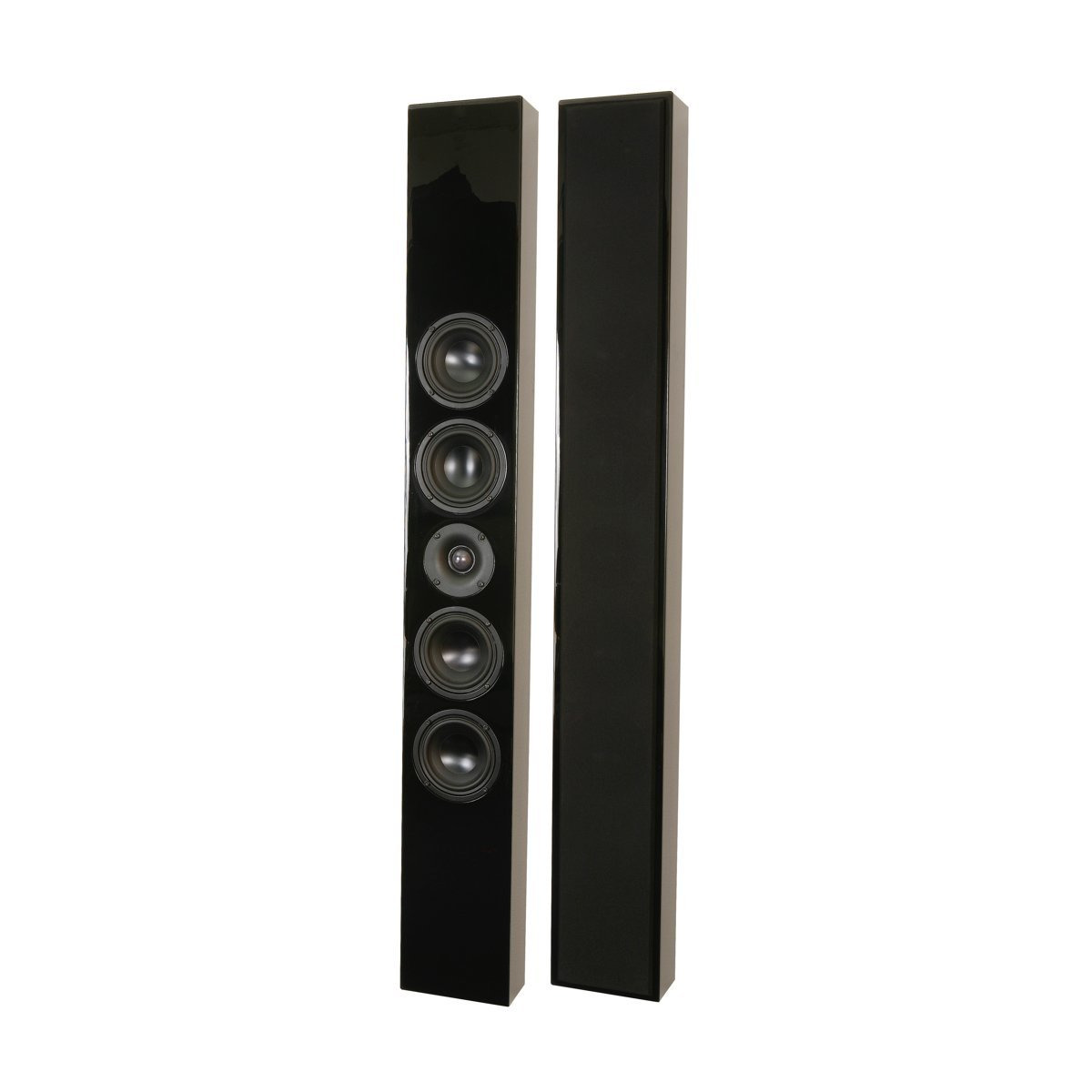 Dls Audio Fb-Sxl Pair of tall glossy black floor-standing speakers with multiple vertically arranged drivers.