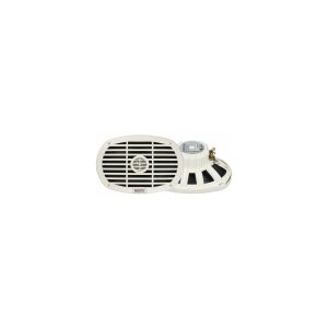 Maestro oval loudspeaker pair with white grille and exposed magnet.