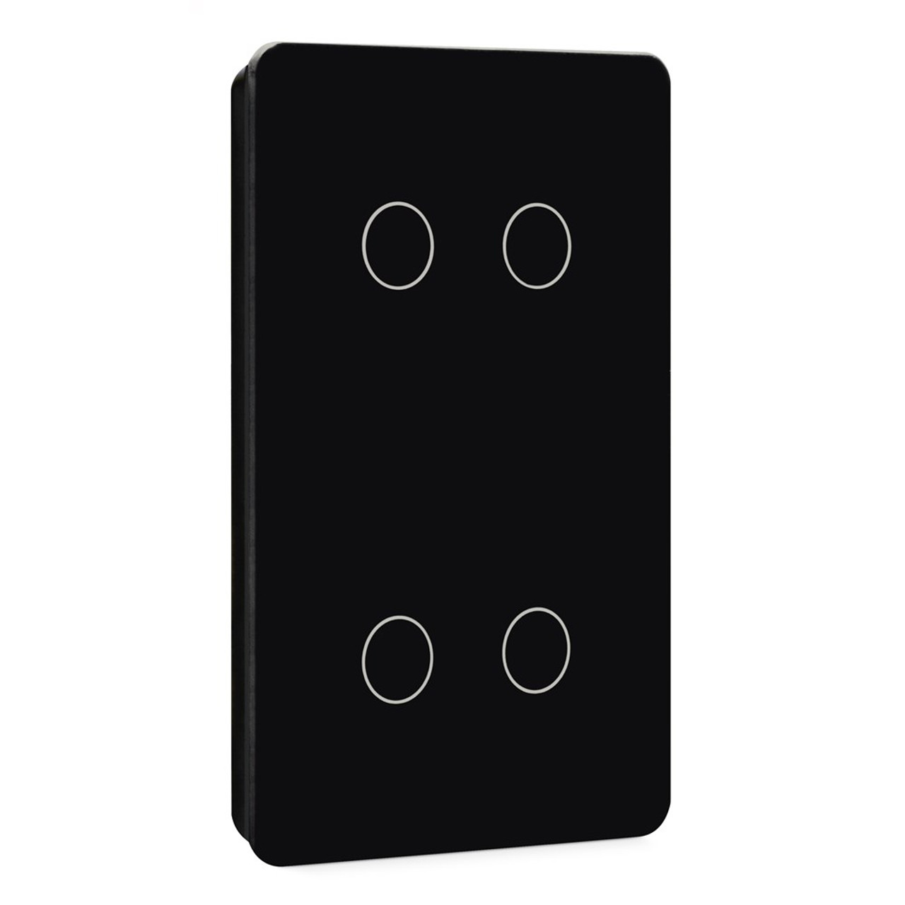 Kasta Hesperus Touch Smart 4 Button Remote Switch Black rectangular touch light switch plate with four circular capacitive buttons arranged in a 2x2 grid.
