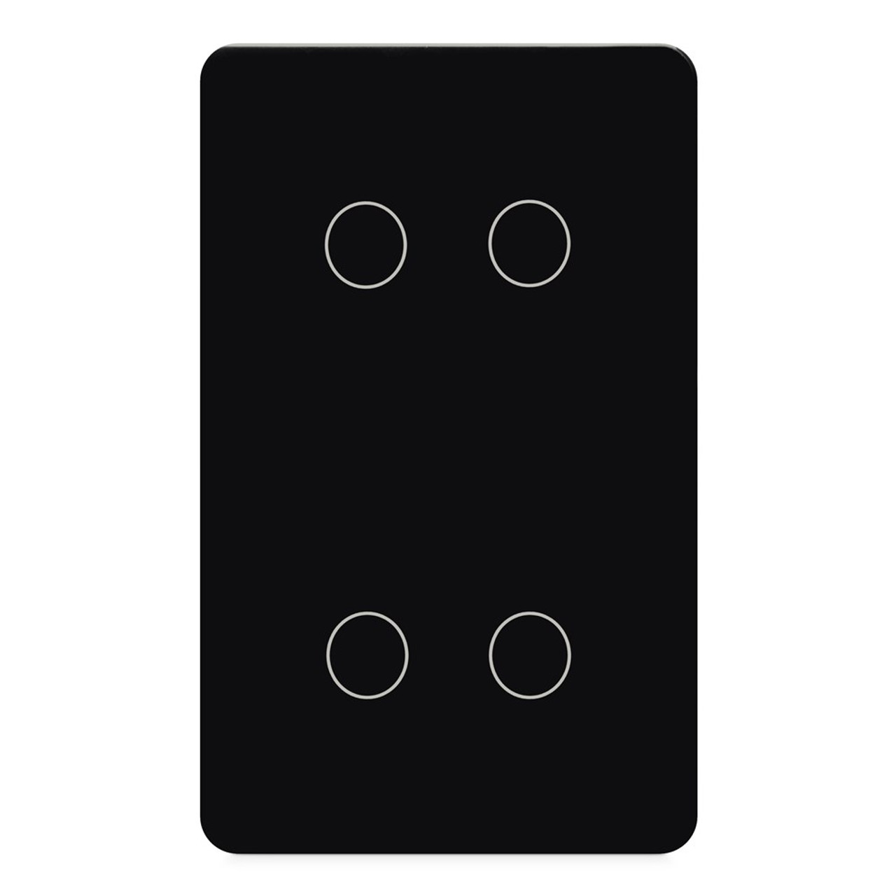 Kasta Hesperus Touch Smart 4 Button Remote Switch Four-gang black touch switch panel with four silver-ringed circular buttons.