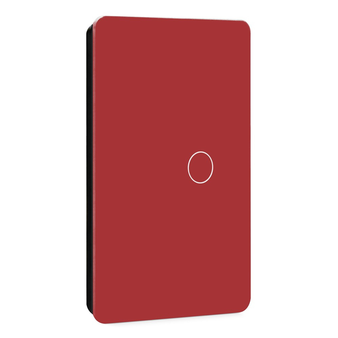 Kasta Hesperus Touch Smart 2 Button Remote Switch Colors Red smartphone with rounded edges and a white circular fingerprint sensor on the back.
