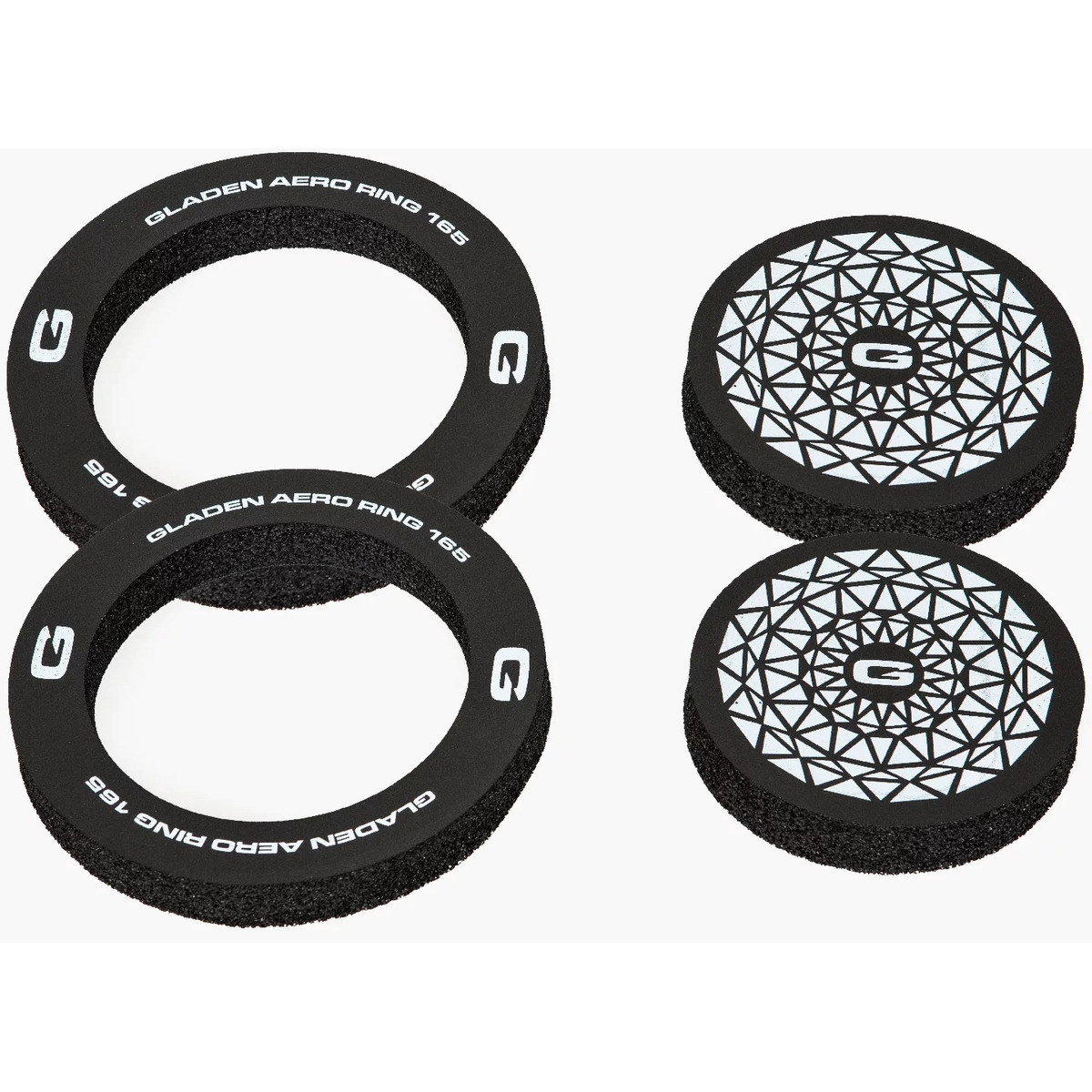 Gladen Alpha D-Aeroring165 Gladen aero ring 165 speaker mounting rings with matching round discs featuring geometric lattice pattern and gladen logo