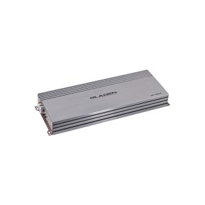 Gladen RC 1500S car audio amplifier in brushed aluminum chassis with cooling fins.