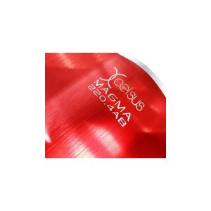 Red brushed aluminum disc with white MAGMA 2020.4AB lettering and a silver curved edge.